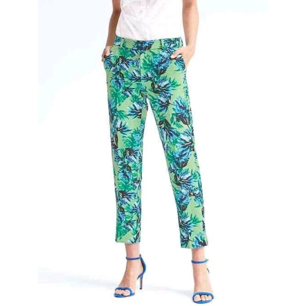 Banana Republic Cropped Blue & Green Floral Pants - Size 4 Womens